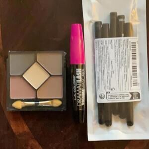 3 pc makeup set, black eyeliners mascara and eyeshadows